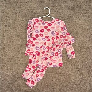 Posh Peanut Pink Red Purple Lip Print Kids Pajama Set